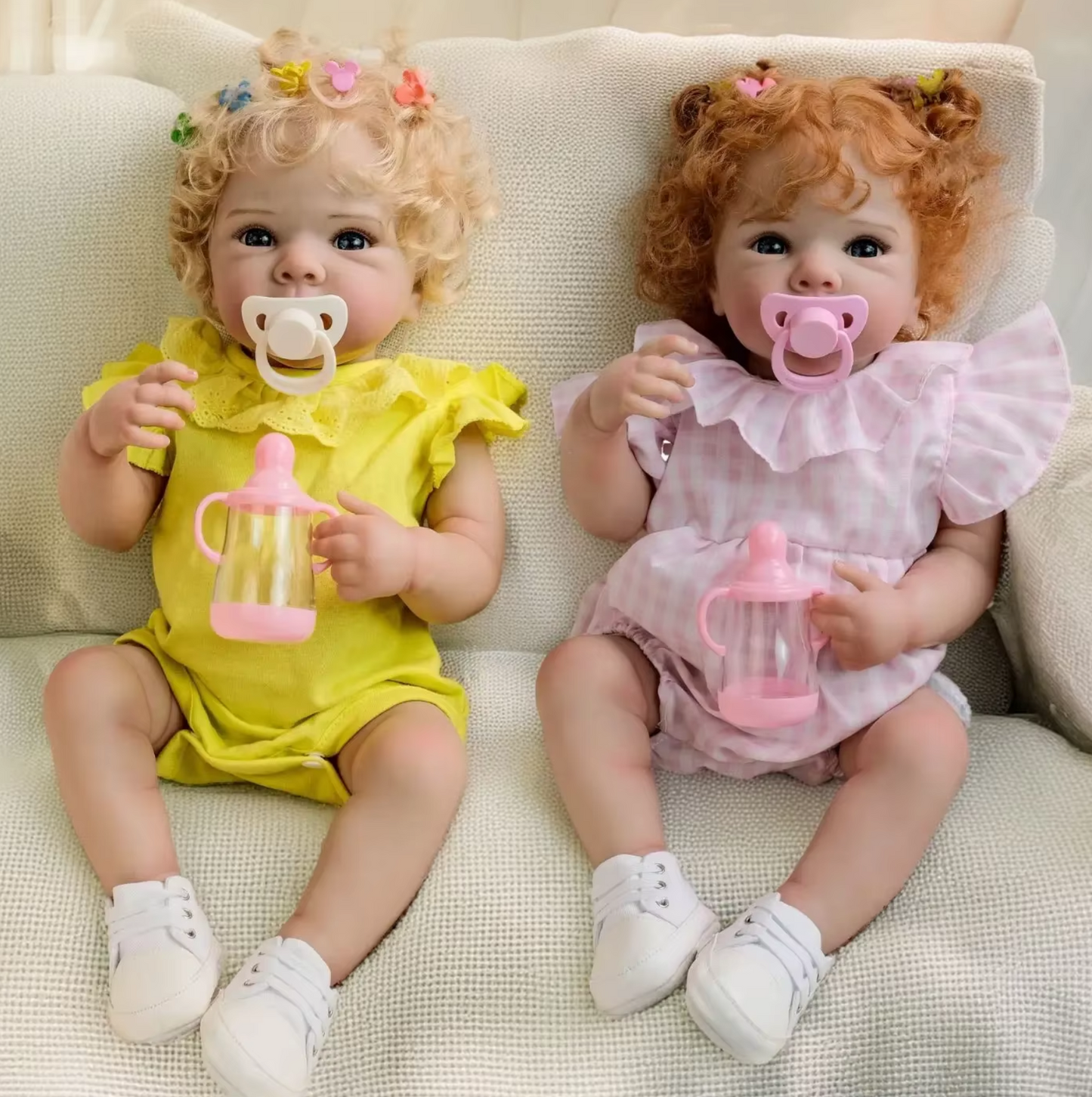 “Audrey & Poppy” – 19 Inch Newborn Twin Reborn Dolls Full Body Silicone Vinyl