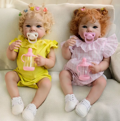 “Audrey & Poppy” – 19 Inch Newborn Twin Reborn Dolls Full Body Silicone Vinyl