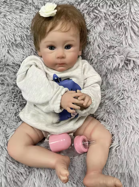 “Maisie” – 24 Inch Reborn Baby Girl Doll Hand-Rooted Hair Soft Cloth Body
