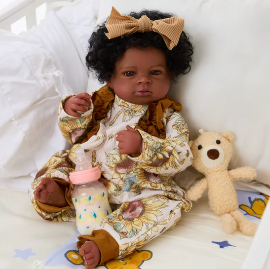"Ella" - 20 Inch African American Reborn Doll Full Vinyl Body with Beautiful Dark Skin