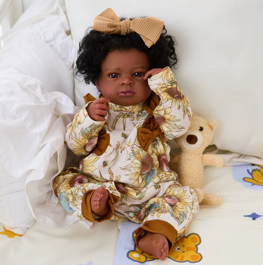 "Ella" - 20 Inch African American Reborn Doll Full Vinyl Body with Beautiful Dark Skin